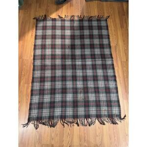 Vintage 1930s Pendleton Wool Blanket Fringe Gray Red 78”x56” Fringed